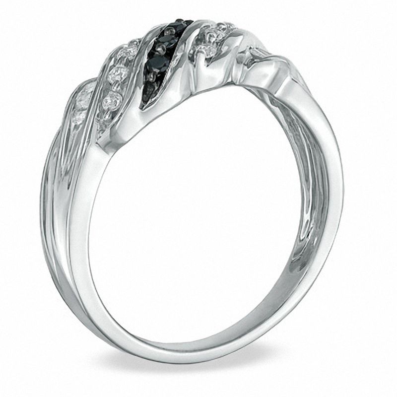 0.25 CT. T.W. Enhanced Black and White Baguette Diamond Slant Ring in Sterling Silver|Peoples Jewellers