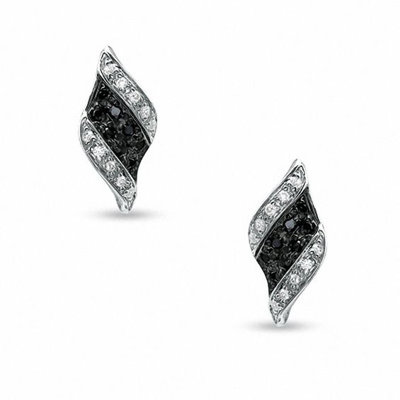 0.25 CT. T.W. Black and White Diamond Wave Earrings in Sterling Silver