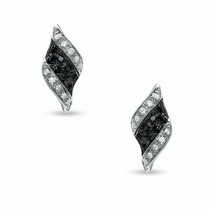 0.25 CT. T.W. Black and White Diamond Wave Earrings in Sterling Silver|Peoples Jewellers