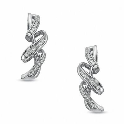 0.25 CT. T.W. Diamond Cascading Ribbon Drop Earrings in Sterling Silver