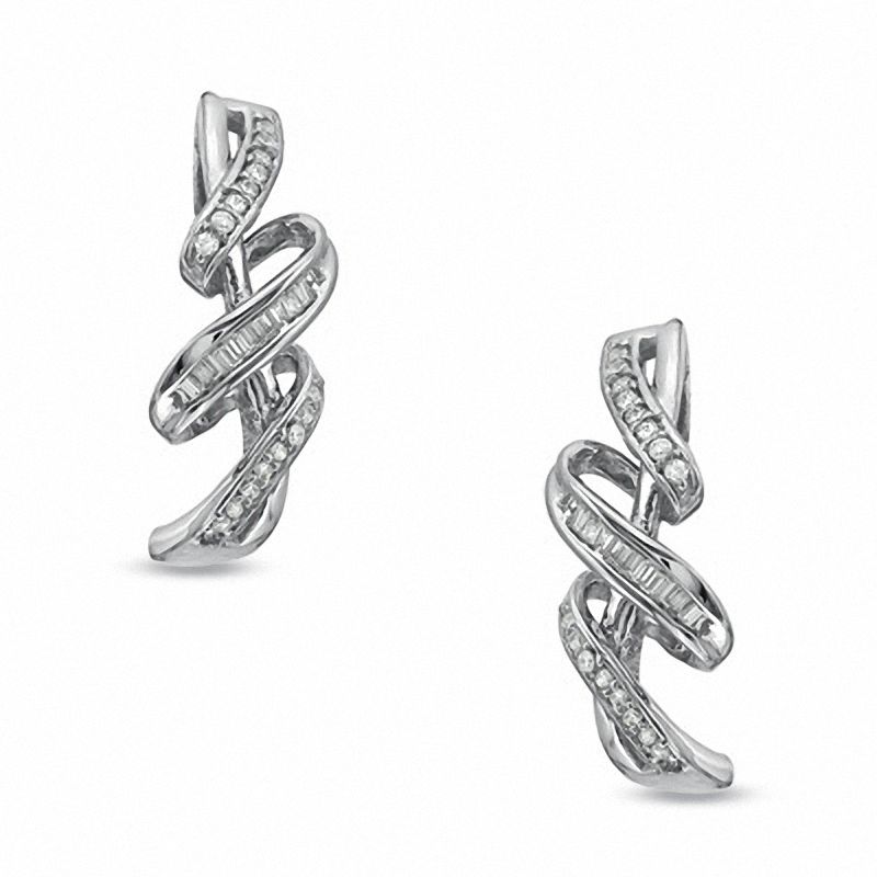 0.25 CT. T.W. Diamond Cascading Ribbon Drop Earrings in Sterling Silver|Peoples Jewellers