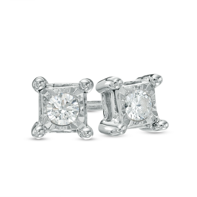 0.10 CT. T.W. Diamond Square Stud Earrings in Sterling Silver|Peoples Jewellers