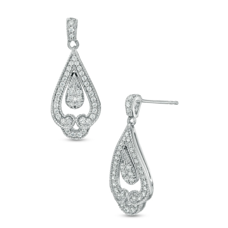 0.50 CT. T.W. Diamond Looped Double Teardrop Earrings in Sterling Silver