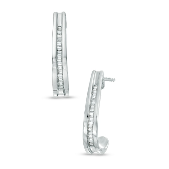 0.16 CT. T.W. Baguette Diamond J-Hoop Earrings in Sterling Silver