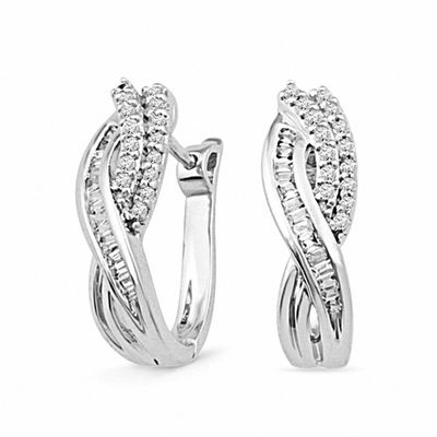 0.50 CT. T.W. Diamond Criss-Cross Hoop Earrings in Sterling Silver