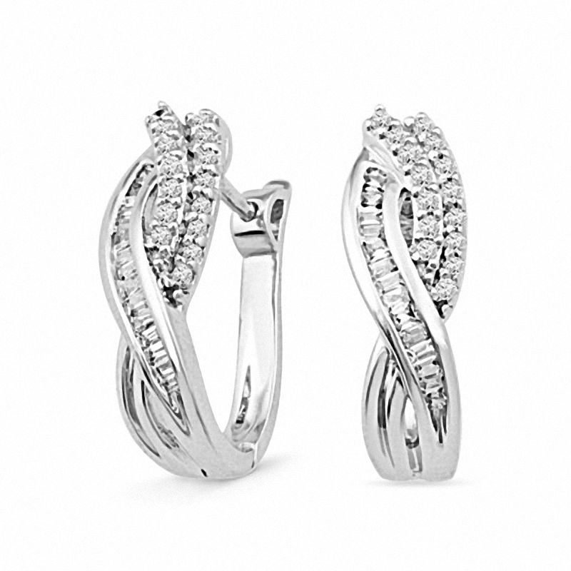 0.50 CT. T.W. Diamond Criss-Cross Hoop Earrings in Sterling Silver|Peoples Jewellers