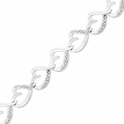 0.16 CT. T.W. Diamond Tilted Heart Link Bracelet in Sterling Silver