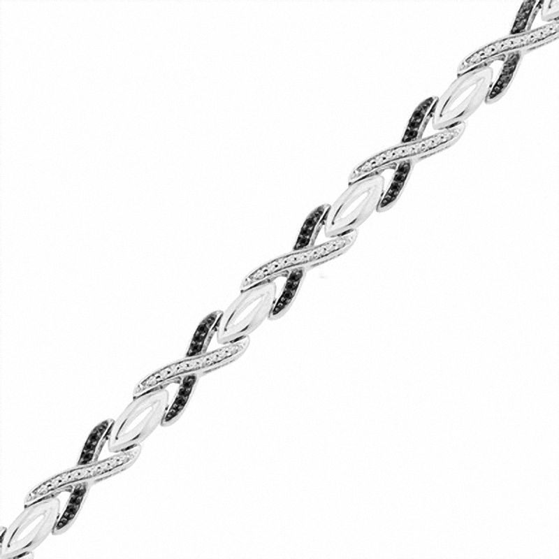 0.50 CT. T.W. Enhanced Black and White Diamond "X" Bracelet in Sterling Silver|Peoples Jewellers