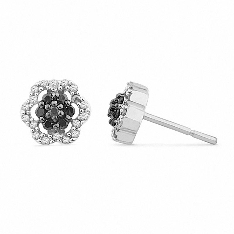 0.25 CT. T.W. Enhanced Black and White Diamond Flower Frame Stud Earrings in Sterling Silver|Peoples Jewellers