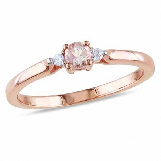 3.5mm Morganite and Diamond Accent Promise Ring in Rose Rhodium Sterling Silver