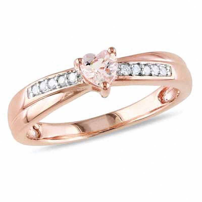 4.0mm Heart-Shaped Morganite and Diamond Accent Promise Ring in Rose Rhodium Sterling Silver|Peoples Jewellers