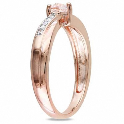 4.0mm Heart-Shaped Morganite and Diamond Accent Promise Ring in Rose Rhodium Sterling Silver