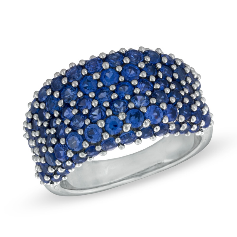 Lab-Created Blue and White Sapphire Ring in Sterling Silver