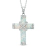 Thumbnail Image 0 of Lab-Created Opal and White Sapphire Cross Pendant in Sterling Silver
