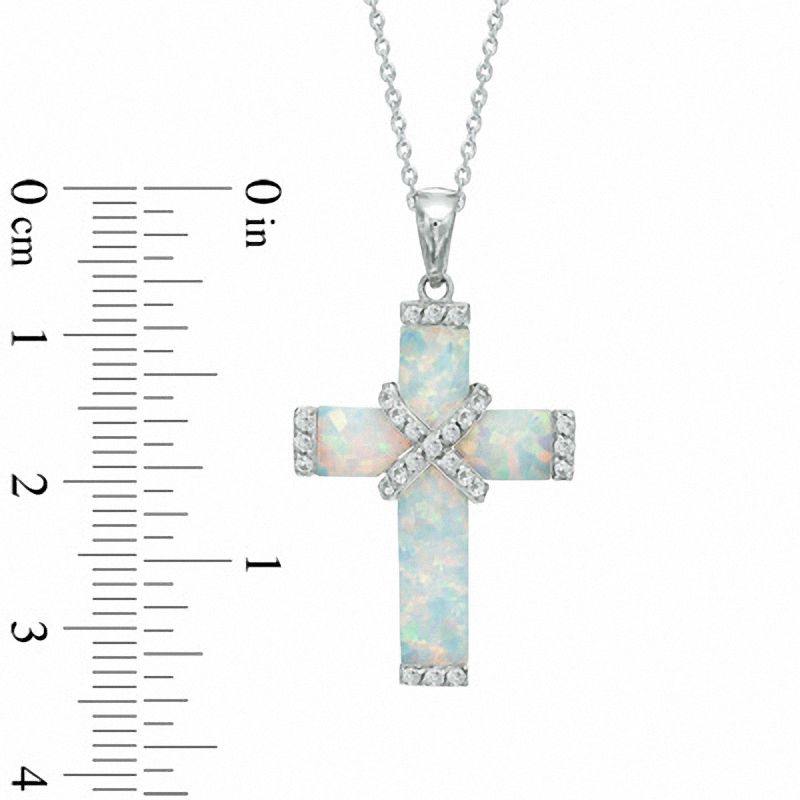 Lab-Created Opal and White Sapphire Cross Pendant in Sterling Silver