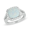 10.0mm Cushion-Cut Lab-Created Opal and White Sapphire Ring in Sterling Silver