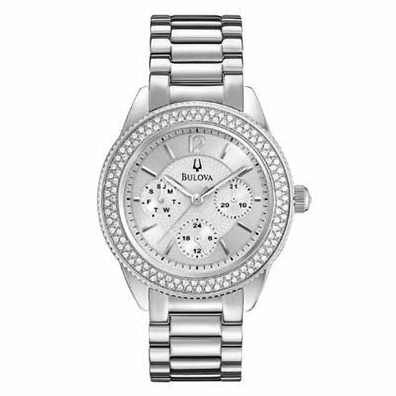 Ladies' Bulova Crystal Accent Watch with Silver-Tone Dial (Model: 96N102)|Peoples Jewellers