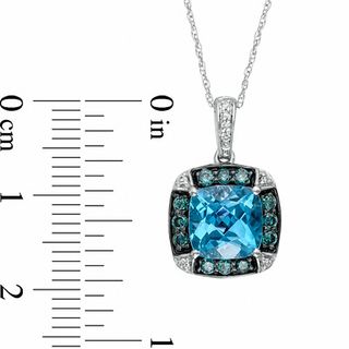 8.0mm Cushion-Cut Swiss Blue Topaz and 0.32 CT. T.W. Enhanced Blue and White Diamond Frame Pendant in 10K White Gold