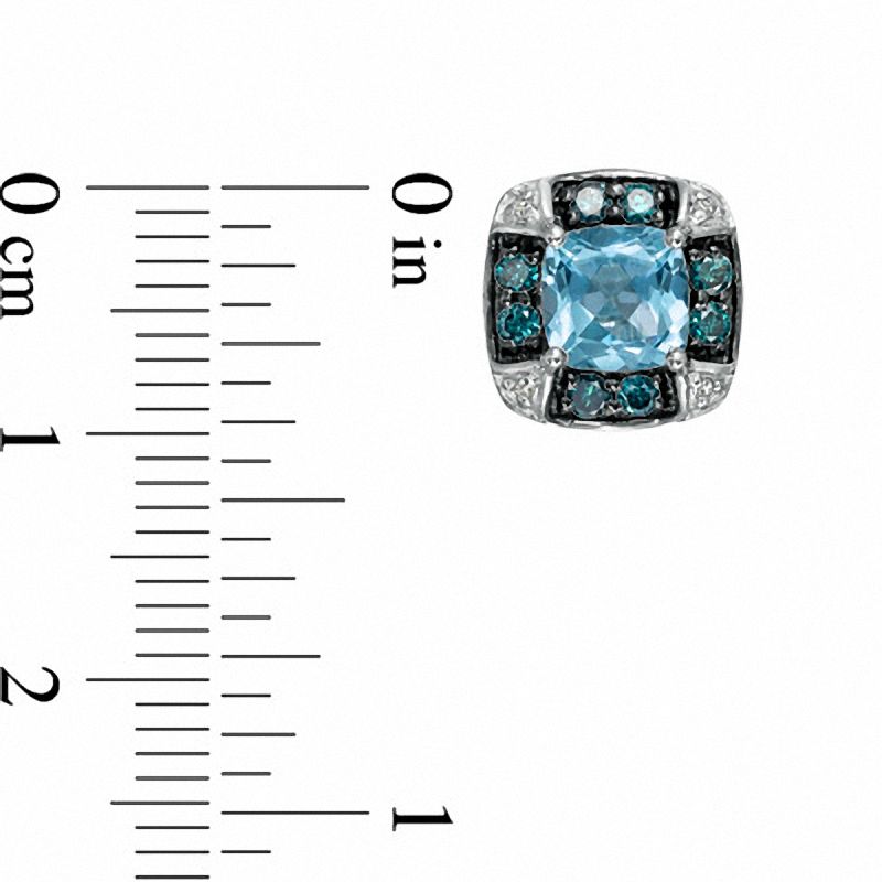 6.0mm Cushion-Cut Swiss Blue Topaz and 0.41 CT. T.W. Enhanced Blue and White Diamond Frame Earrings in 10K White Gold|Peoples Jewellers