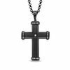 Men's 0.15 CT. T.W. Diamond Cross Pendant in Black IP Stainless Steel - 24"