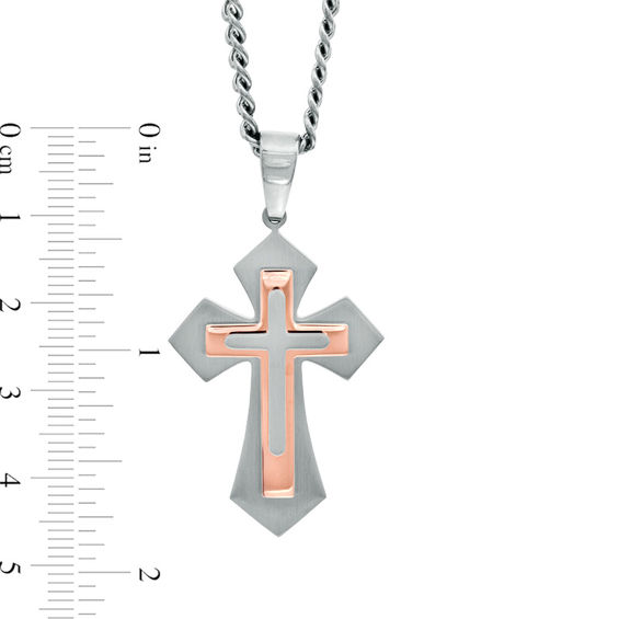 Men's Stacked Cross Pendant in Two-Tone Stainless Steel - 24"