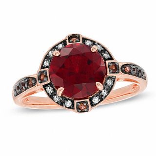 8.0mm Garnet, Smoky Quartz and Diamond Accent Ring in 10K Rose Gold