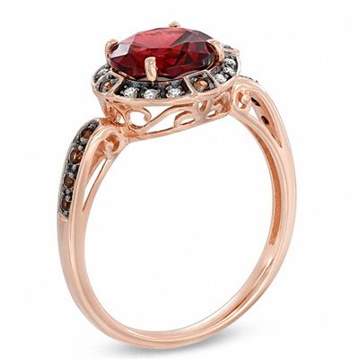 8.0mm Garnet, Smoky Quartz and Diamond Accent Ring in 10K Rose Gold