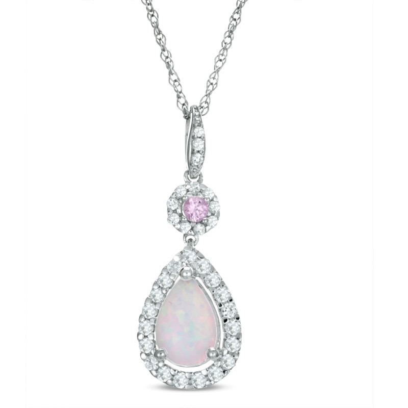 Pear-Shaped Lab-Created Opal and Pink and White Sapphire Pendant in Sterling Silver