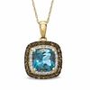 Thumbnail Image 1 of 8.0mm Cushion-Cut London Blue Topaz, Smoky Quartz and 0.09 CT. T.W. Diamond Pendant in 10K Gold