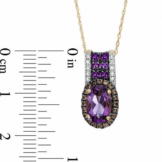 Oval Amethyst, Smoky Quartz and Diamond Accent Pendant in 10K Gold