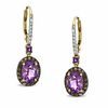 Oval Amethyst, Smoky Quartz and Diamond Accent Earrings in 10K Gold