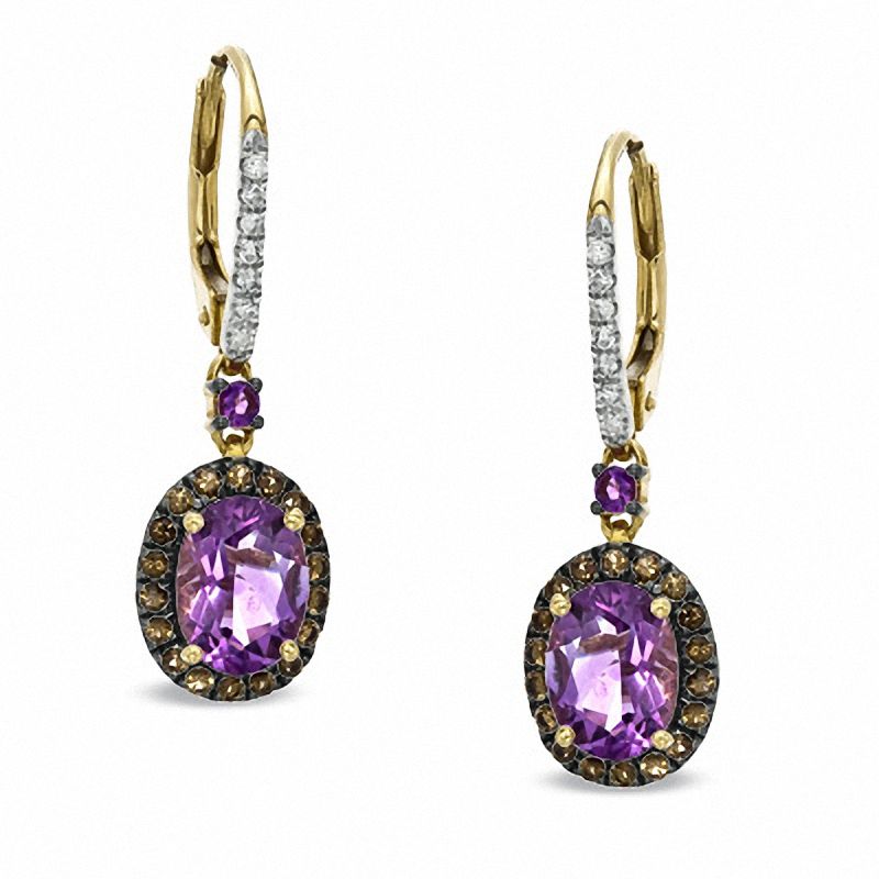 Oval Amethyst, Smoky Quartz and Diamond Accent Earrings in 10K Gold|Peoples Jewellers