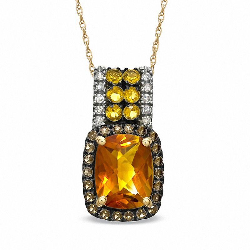 Main Image 1 of Cushion-Cut Madeira Citrine, Smoky Quartz and Diamond Accent Pendant in 10K Gold