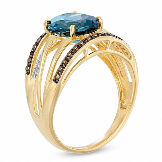 Oval London Blue Topaz, Smoky Quartz and Diamond Accent Orbit Ring in 10K Gold