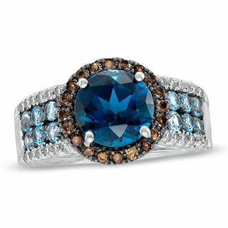 8.0mm London Blue Topaz, Smoky Quartz and 0.13 CT. T.W. Diamond Ring in 10K White Gold