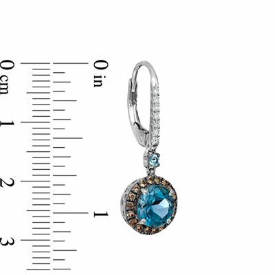 7.0mm London Blue Topaz, Smoky Quartz and Diamond Accent Earrings in 10K White Gold