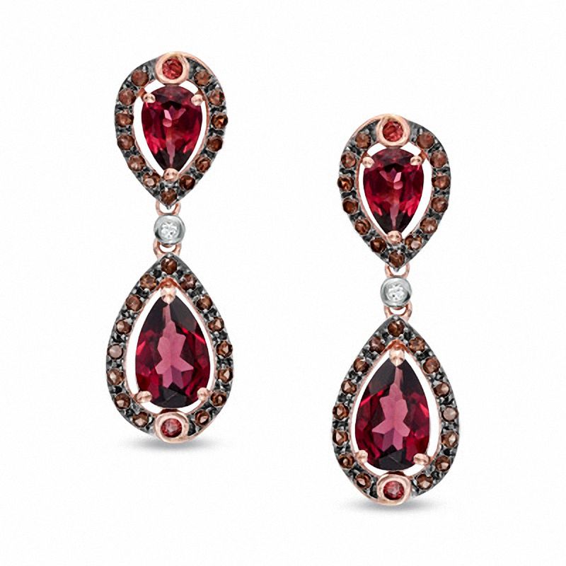 Pear-Shaped Rhodolite Garnet, Smoky Quartz and Lab-Created White Sapphire Earrings in 10K Rose Gold|Peoples Jewellers