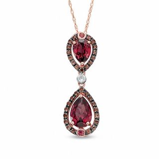 Pear-Shaped Rhodolite Garnet, Smoky Quartz and Lab-Created White Sapphire Pendant in 10K Rose Gold