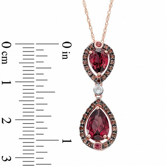 Pear-Shaped Rhodolite Garnet, Smoky Quartz and Lab-Created White Sapphire Pendant in 10K Rose Gold