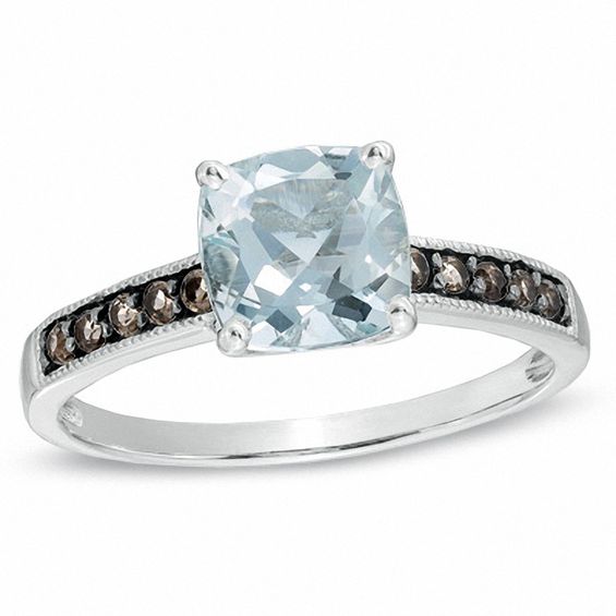 7.0mm Cushion-Cut Aquamarine and Smoky Quartz Ring in 10K White Gold