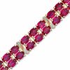 Oval Lab-Created Ruby and Diamond Accent Double Row Bracelet in 14K Gold Vermeil - 7.25"