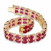 Thumbnail Image 1 of Oval Lab-Created Ruby and Diamond Accent Double Row Bracelet in 14K Gold Vermeil - 7.25"