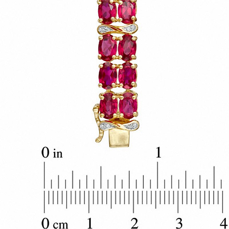 Oval Lab-Created Ruby and Diamond Accent Double Row Bracelet in 14K Gold Vermeil - 7.25"