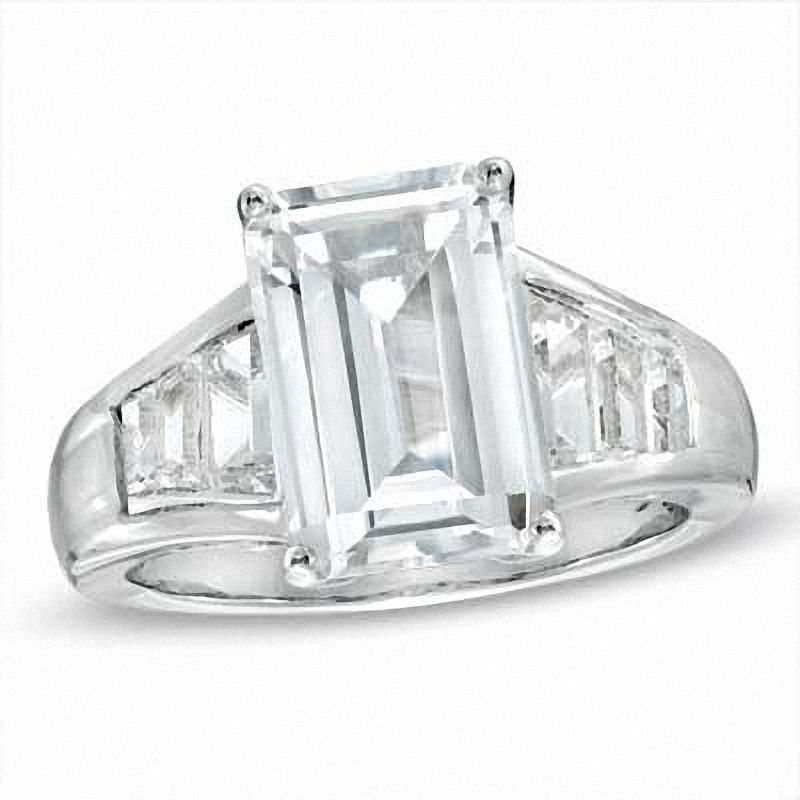 Emerald-Cut Lab-Created White Sapphire Ring in Sterling Silver|Peoples Jewellers