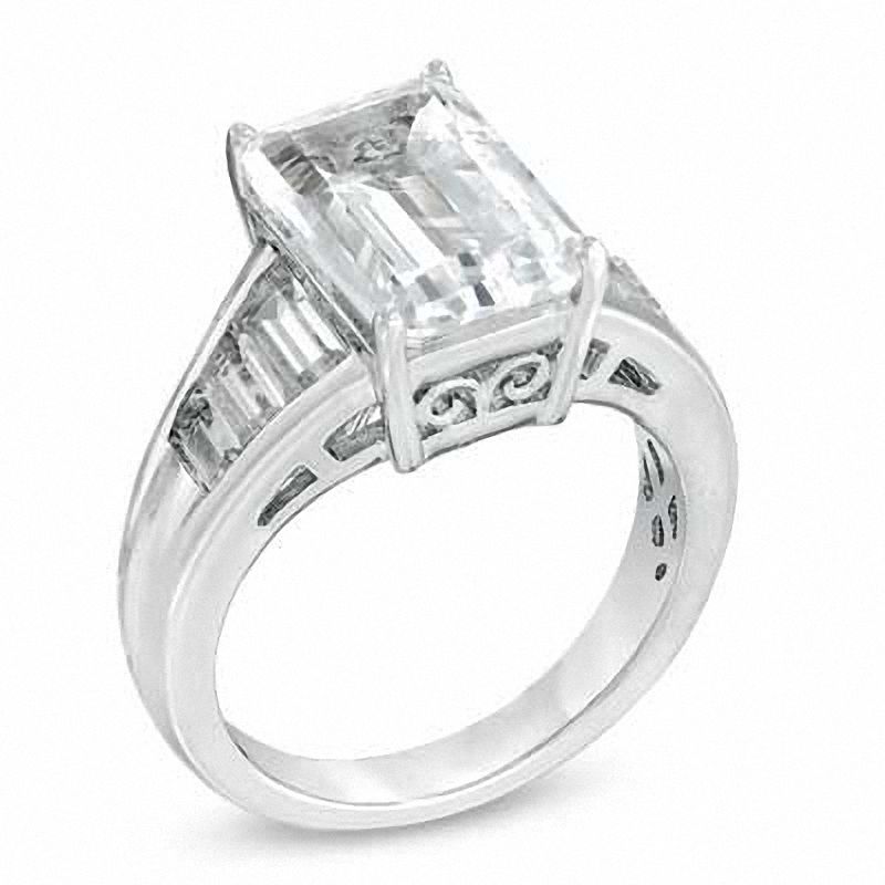 Emerald-Cut Lab-Created White Sapphire Ring in Sterling Silver