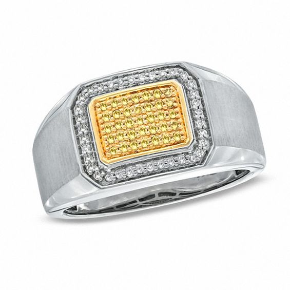 Men's 0.25 CT. T.W. Enhanced Yellow and White Diamond Ring in Sterling Silver with Yellow Rhodium