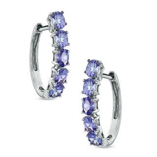 Oval Tanzanite Hoop Earrings in 10K White Gold