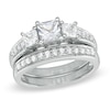 Princess-Cut Lab-Created White Sapphire Three Stone Ring Fashion Set in Sterling Silver