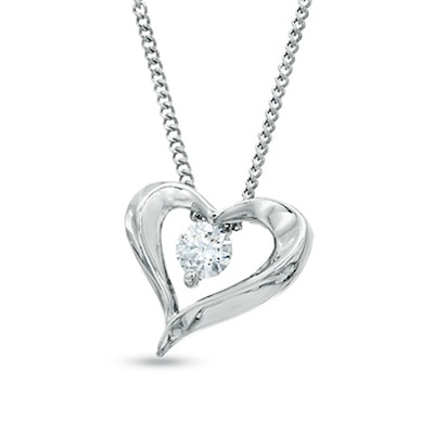 0.10 CT. Certified Canadian Diamond Solitaire Heart Pendant in 14K White Gold (I/I2) - 17"