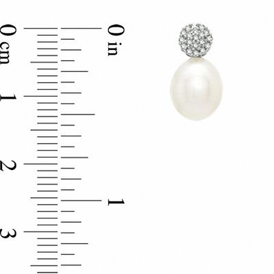 Honora 7.5-8.0mm Freshwater Cultured Pearl and Diamond Accent Drop Earrings in Sterling Silver